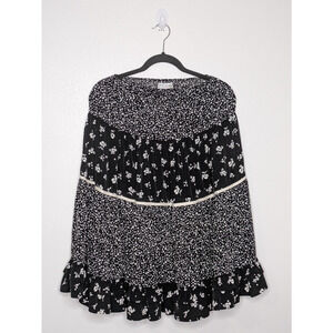 Sweet Baby Jamie Tiered Black Floral Midi Skirt Size XS